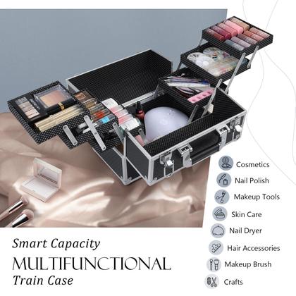 Imagem de Estojo Makeup Train Estojo de maquiagem FRENESSA com 6 bandejas pretas