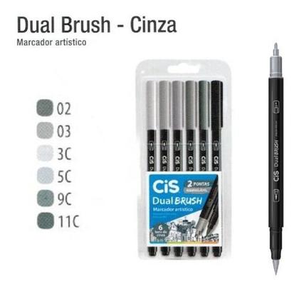 Imagem de Estojo Marcador Artístico Cis Dual Brush 6 Cores Cinza