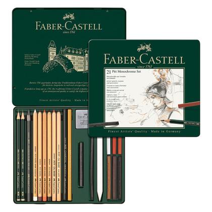 Imagem de Estojo Metal Monocromático Faber Castell para Desenho 21 Peças