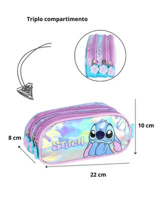 Imagem de Estojo Triplo Infantil Lilo Stitch Holográfico Arco Íris