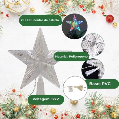 Imagem de Estrela  Árvore Pinheiro de Natal Ponteira Colorida LED 127V