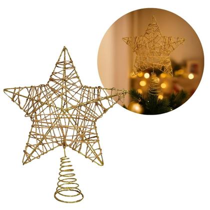 Imagem de Estrela Ponteira Aramada Tridimensional Dourado Rústico Espiral 29cm - Magizi