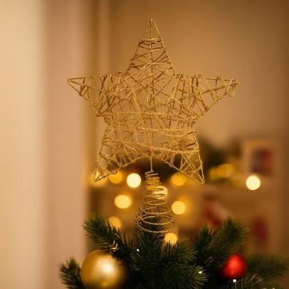 Imagem de Estrela Ponteira Aramada Tridimensional Dourado Rústico Espiral 29cm - Magizi