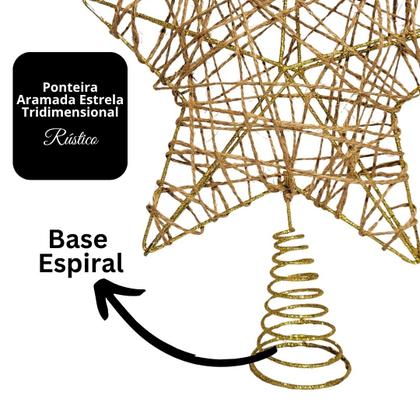 Imagem de Estrela Ponteira Aramada Tridimensional Dourado Rústico Espiral 29cm - Magizi