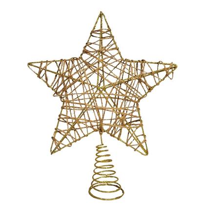 Imagem de Estrela Ponteira Aramada Tridimensional Dourado Rústico Espiral 29cm - Magizi