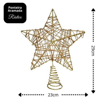 Imagem de Estrela Ponteira Aramada Tridimensional Dourado Rústico Espiral 29cm - Magizi