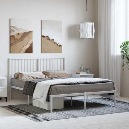 Imagem de Estrutura de cama vidaXL White Metal completa com cabeceira de 30 cm com armazenamento