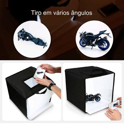 Imagem de Estudio Fotográfico 60x60 Dobrável Led 3 Tons 8000k 2 Fundos