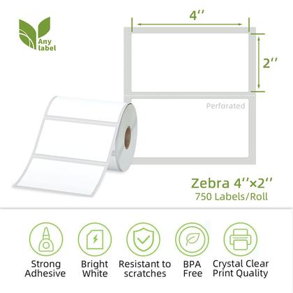 Imagem de Etiquetas Térmicas Diretas Anylabel 4x2cm - Compatíveis com Impressoras Rollo e Zebra