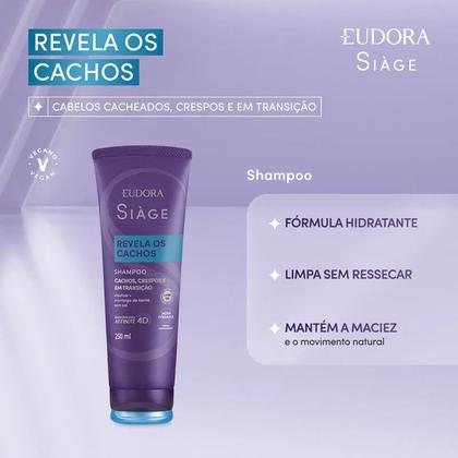 Imagem de Eudora Siàge Revela os Cachos Shampoo 250ml Condicionador 200ml Creme de Pentear 500g
