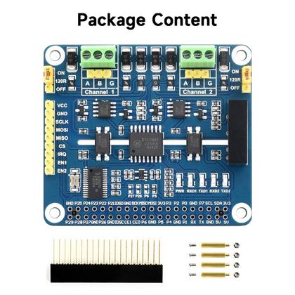 Imagem de Expansão HAT Waveshare RS485 isolado de 2 canais para Raspberry Pi