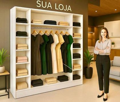 Imagem de Expositor Estante Prateleiras Multiuso Loja Closet Roupas Branco