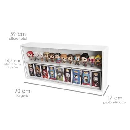 Imagem de Expositor Funko Pop Mdf, branco, 2 vãos, portas em vidro, Kit 3 Unidades - Dom Móveis