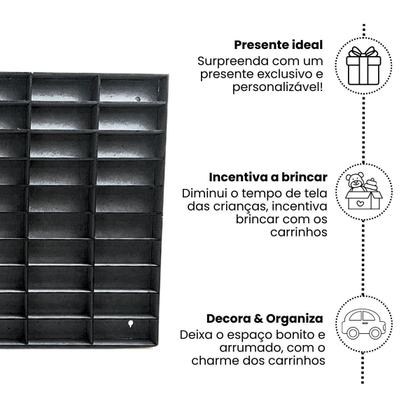 Imagem de Expositor Organizador Preto Porta Carrinhos Infantil Brinquedo Estante Nicho 50 Carros Miniatura
