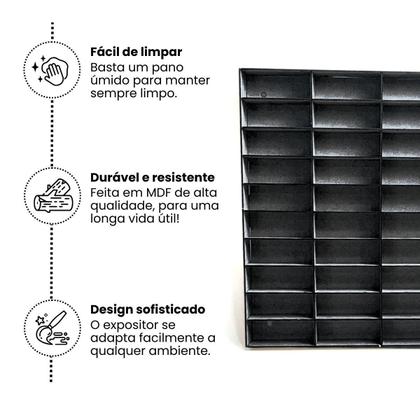 Imagem de Expositor Organizador Preto Porta Carrinhos Infantil Brinquedo Estante Nicho 50 Carros Miniatura