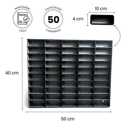 Imagem de Expositor Organizador Preto Porta Carrinhos Infantil Brinquedo Estante Nicho 50 Carros Miniatura