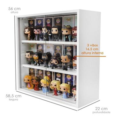 Imagem de Expositor para funko pop MDF 3 vãos (para caixas e pops) branco, Dom Móveis - kit 2 unidades