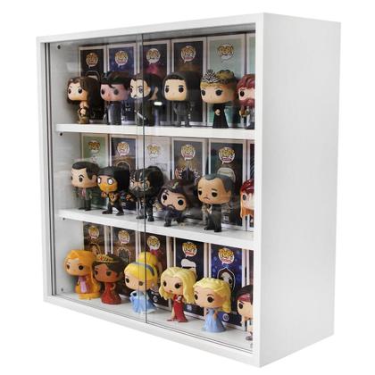 Imagem de Expositor para funko pop MDF 3 vãos (para caixas e pops) branco, Dom Móveis - kit 2 unidades