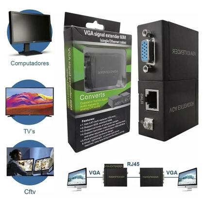 Imagem de Extender Vga Até 60m Extensor Vga Via Cabo Cat5e Cat6