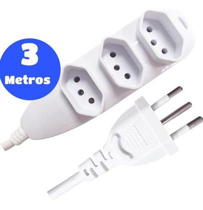 Imagem de Extensão 3 Tomadas 10a Bivolt Fio Grosso Régua Elétrica 3mts