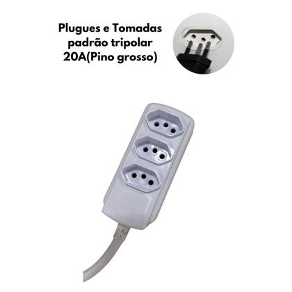 Imagem de Extensao 3 Tomadas Tripolar 20A 3m Branco Force Line