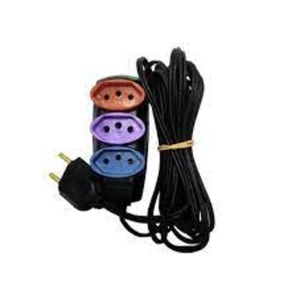Imagem de Extensão 5 metros - 3 tomada tripolar 10a - pino macho 2p - fio paralelo 0,75 preto plug plus