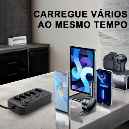 Imagem de Extensão 5 Metros Régua Elétrica Filtro de linha Completo 5 Tomadas 4 Usb 1 Usb-c Bivolt