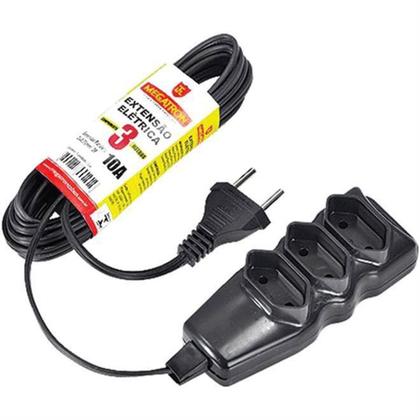 Imagem de Extensão Cabo 10A 3 Metros Preta 250V 98 Megatron