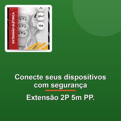 Imagem de Extensão Cabo 2p T Pp Plano 3x0,75 5m Branca