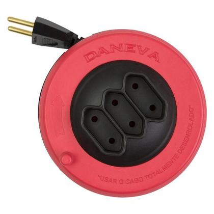 Imagem de Extensão Daneva Pop Spin, 2P 10A, 250V, Cabo 3m, Preto e Vermelho - DN1496