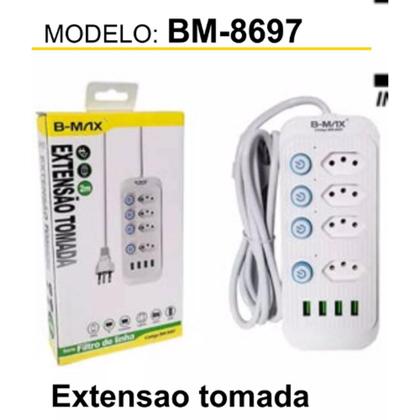 Imagem de Extensão de 2 Metros com 4 Tomadas + 4 USB B-MAX Modelo BM-8697