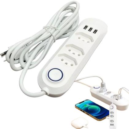 Imagem de Extensão De 3 Tomadas Com 3 Usb Branco Bivolt 2 Metros