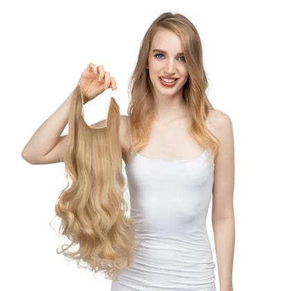 Imagem de Extensão De Cabelo Natural Com Clipe, Onda Longa Sintética, Em Tons De Preto, Loiro E Rosa, Com Fio