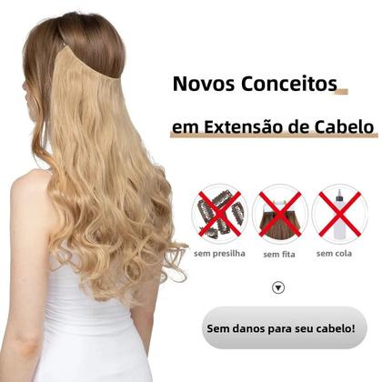 Imagem de Extensão De Cabelo Natural Com Clipe, Onda Longa Sintética, Em Tons De Preto, Loiro E Rosa, Com Fio