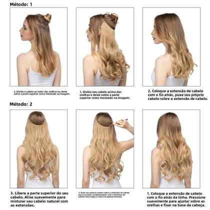 Imagem de Extensão De Cabelo Natural Com Clipe, Onda Longa Sintética, Em Tons De Preto, Loiro E Rosa, Com Fio