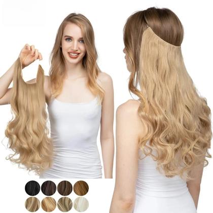 Imagem de Extensão De Cabelo Natural Com Clipe, Onda Longa Sintética, Em Tons De Preto, Loiro E Rosa, Com Fio