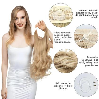 Imagem de Extensão De Cabelo Natural Com Clipe, Onda Longa Sintética, Em Tons De Preto, Loiro E Rosa, Com Fio