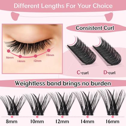 Imagem de Extensão de cílios Cluster Lashes PRO LASHBEAUTY 72 unidades C-8-16mix