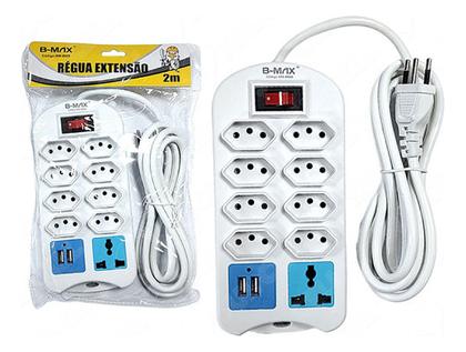 Imagem de Extensão de Energia com 8 Tomadas 2 USB Branco
