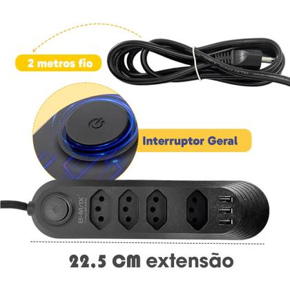 Imagem de Extensão de Tomadas 4 Tomadas + 3 USB B-MAX Modelo BM-8694B