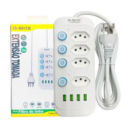 Imagem de Extensão de Tomadas 4 Tomadas + 4 USB B-MAX Modelo BM-8697
