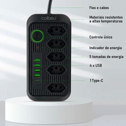 Imagem de Extensão De Tomadas 5 Tomadas + 5 Usb