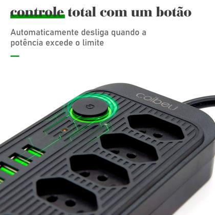 Imagem de Extensão de Tomadas Filtro de Linha 5 Tomadas + 5 USB