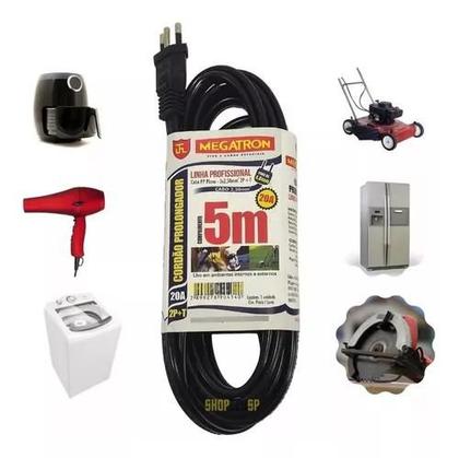 Imagem de Extensão Elétrica 05 Metros 20 Amperes 3x1,5 Preto Reforçada