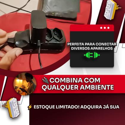 Imagem de Extensão Elétrica 10 Metros + Adaptador de Tomada - Bivolt 110/220 10A Tripolares Preta Resistente