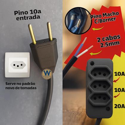 Imagem de Extensão Elétrica 10 Metros Grossa CABO PP 2x2.0mm 20A 10A Resistente 110 e 220V Pino Duplo Ferramentas Eletrodomesticos