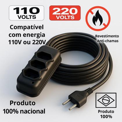 Imagem de Extensão Elétrica 10 Metros Grossa CABO PP 2x2.0mm 20A 10A Resistente 110 e 220V Pino Duplo Ferramentas Eletrodomesticos