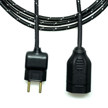 Imagem de Extensão Elétrica 2 Metros Pp 2x0,75mm2 Preto/Prata Revestido Tecido