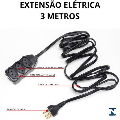 Imagem de Extensão Elétrica 3 Metros Bivolt 3 Tomadas Tripolar 10A 