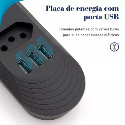 Imagem de Extensão Elétrica 3 Tomadas com USB Bivolt Transparente Para Gamer Fácil Uso